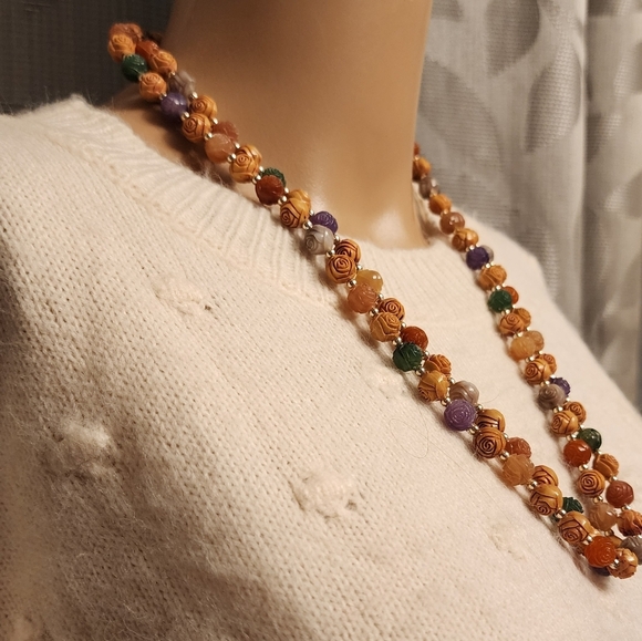 Carved Rosebud Bead Necklace - Picture 2 of 5